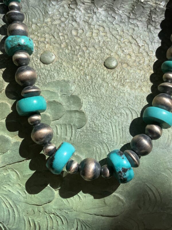 Product Image: 18” SS Oxidized Beads w Turquoise Necklace
