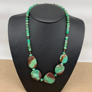 Product Image: Necklace: Chrysoprase, Faceted Bronze Glass, Sterling Lobster Clasp 25″