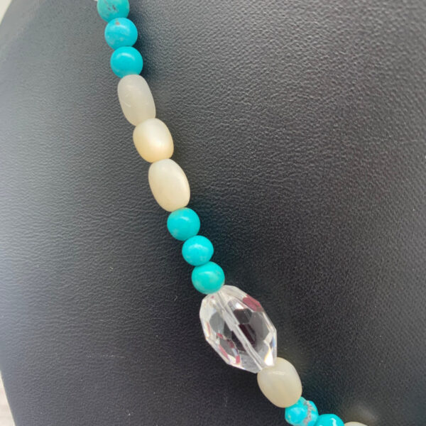 Product Image: Necklace: Turquoise, Faceted Quartz  Crystal, Mother of Pearl, Sterling Clasp  17″+2″ Extender Chain