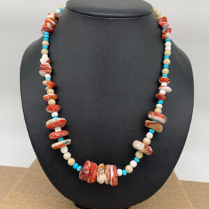Product Image: Necklace: Orange Spiny Oyster, Turquoise, Desert Jasper, Sterling Clasp 18″+2″ Extender