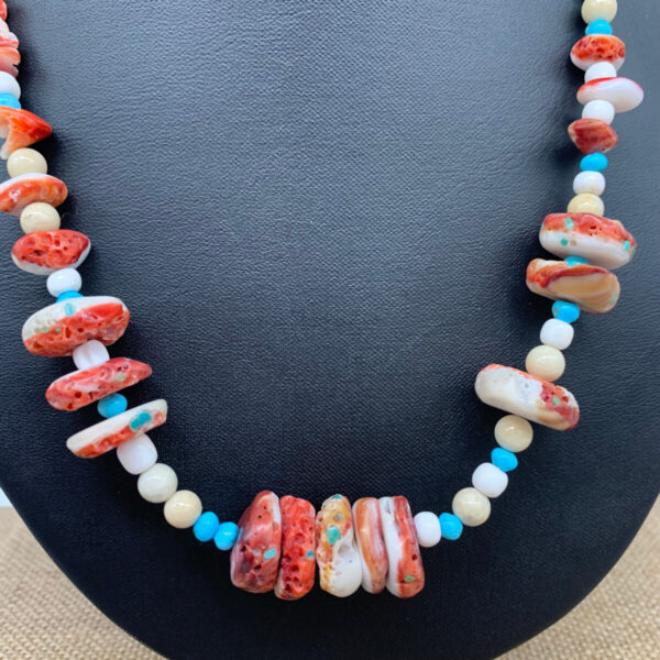 Product Image: Necklace: Orange Spiny Oyster, Turquoise, Desert Jasper, Sterling Clasp 18″+2″ Extender One of a Kind