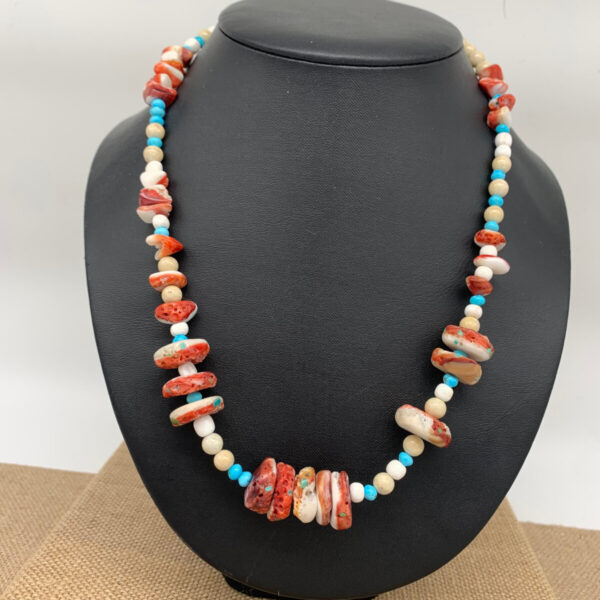 Product Image: Necklace: Orange Spiny Oyster, Turquoise, Desert Jasper, Sterling Clasp 18″+2″ Extender One of a Kind
