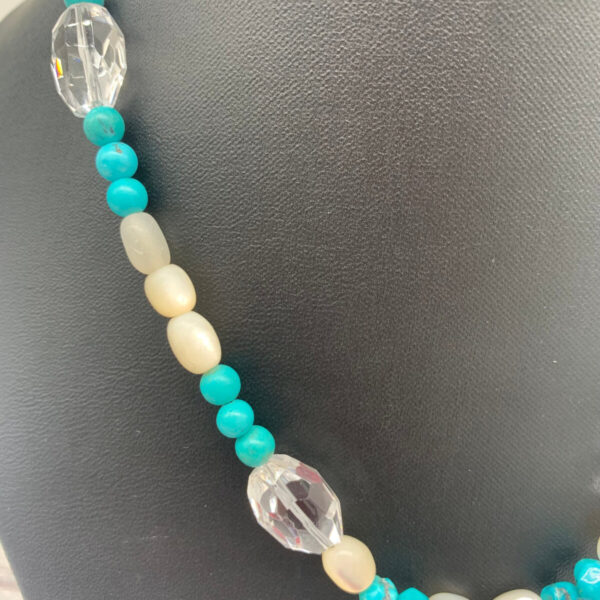 Product Image: Necklace: Turquoise, Faceted Quartz  Crystal, Mother of Pearl, Sterling Clasp  17″+2″ Extender Chain