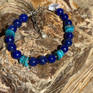 Product Image: Bracelet Sleeping Beauty Turquoise Lapis and SS Beads and Clasp