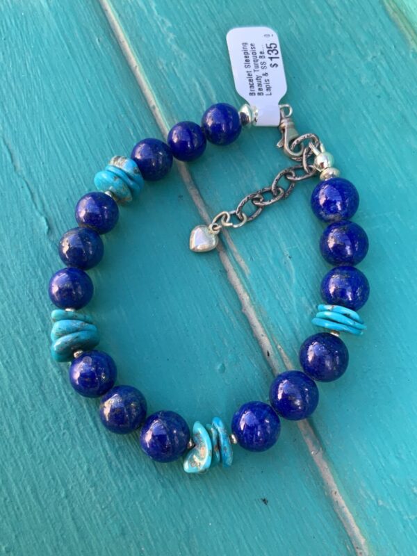Product Image: Bracelet Sleeping Beauty Turquoise Lapis and SS Beads and Clasp