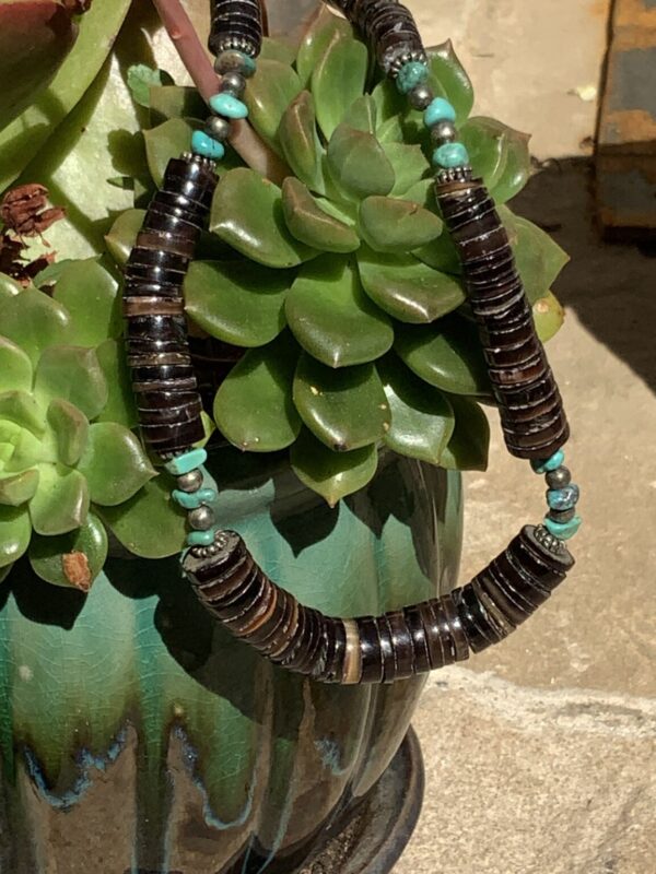 Product Image: Brown Heishi Beads and Turquoise Necklace