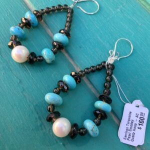 Product Image: Earrings Turquoise Pearl Smokey Quartz Hoop