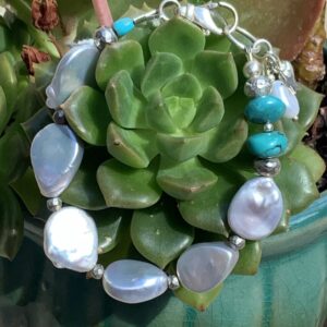 Product Image: Freshwater Grey Pearl, Turquoise, Pyrite Bracelet