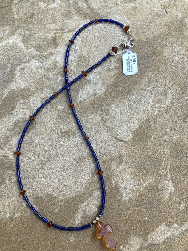 Product Image: Lapis Lazuli and Baltic Amber Cross Necklace