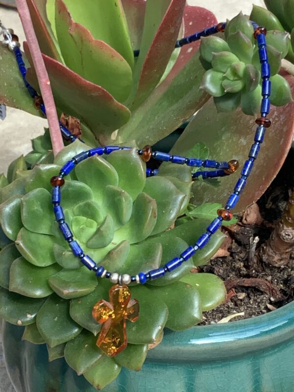 Product Image: Lapis Lazuli and Baltic Amber Cross Necklace