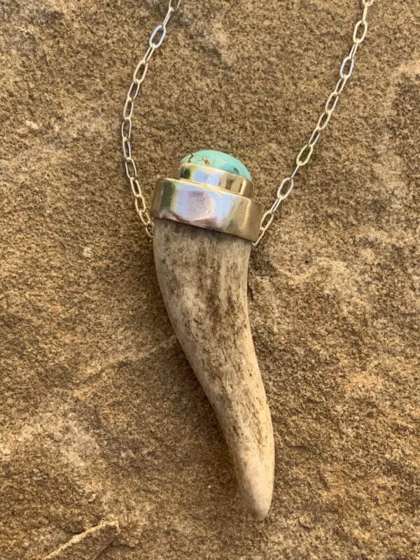 Product Image: Necklace SS Chain with Elk Antler & Nevada Turquoise Pendant