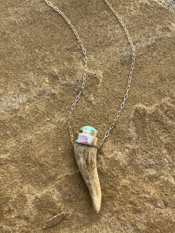 Product Image: Necklace SS Chain with Elk Antler & Nevada Turquoise Pendant