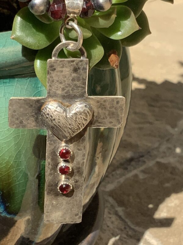 Product Image: Necklace Smokey Quartz Garnet SS Cross with Heart with Rubies