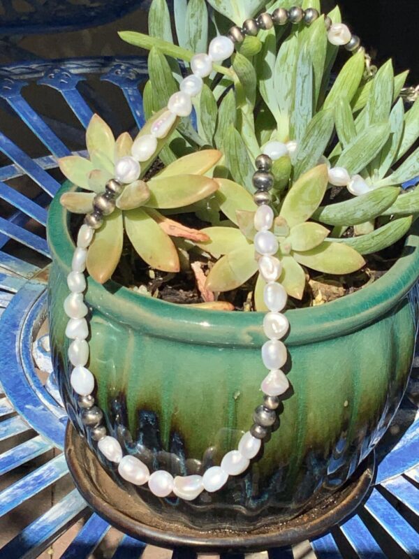 Product Image: White Keshi Pearl and Navaho Pearls Necklace 21inch- AC