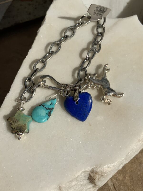 Product Image: Charm Bracelet SS Chain with Lapis Heart and Gem Charms