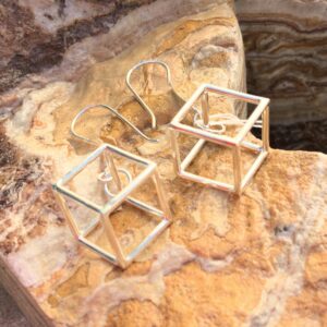 Product Image: Earrings Sterling Silver Open Cubes (L) on Wires