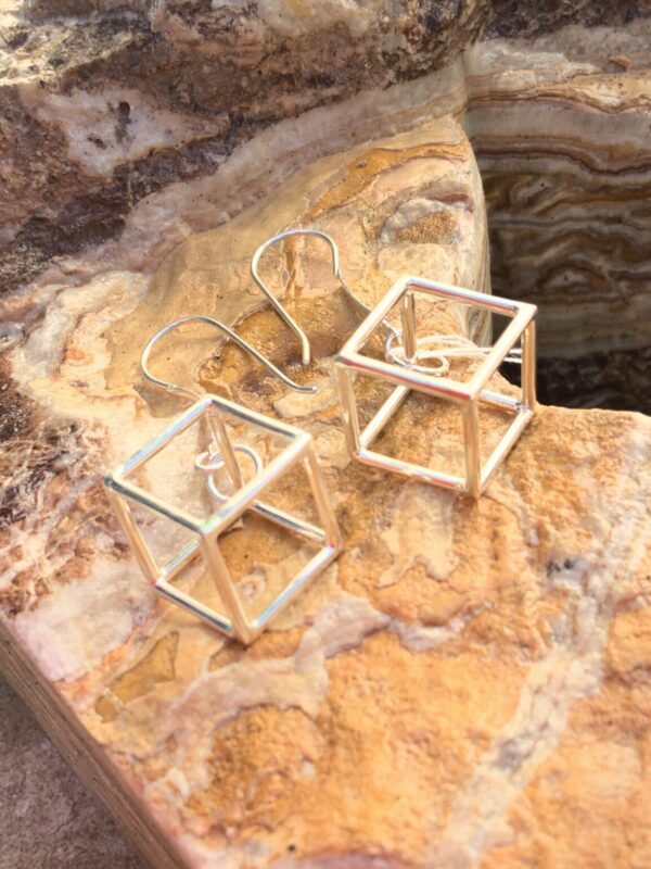Product Image: Earrings Sterling Silver Open Cubes (L) on Wires