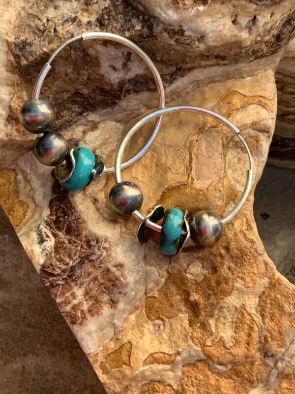Product Image: Sterling Silver Hoop Earrings Kingman Navaho Pearls