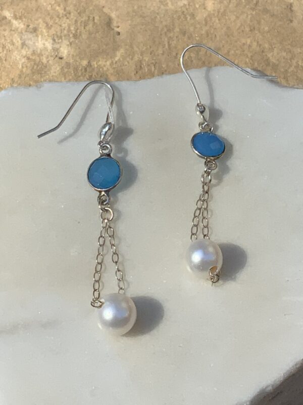 Product Image: White Pearl and Chalcedony Earrings