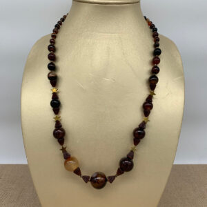 Product Image: Necklace: Brown Agate, Vintage Glass Beads, Metallic Coated Hematite Stars 24″+2″ Extender