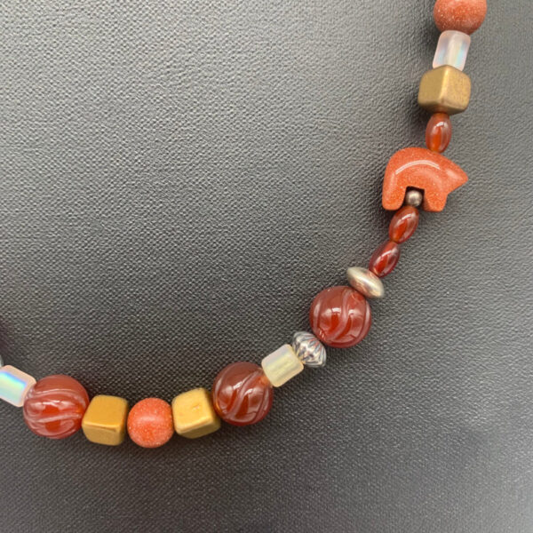 Product Image: Necklace: Sandstone Bears, Carnelian, Jasper, Metallic Glass, Sterling Clasp 18″+2″ Extender One of a Kind