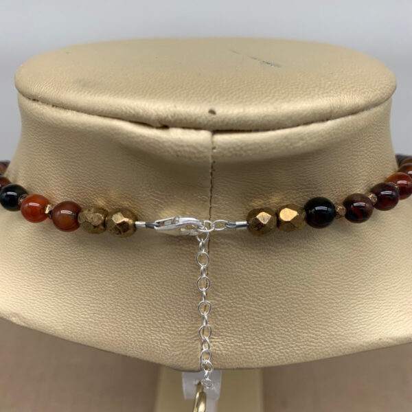Product Image: Necklace: Brown Agate, Vintage Glass Beads, Metallic Coated Hematite Stars 24″+2″ Extender One of a Kind