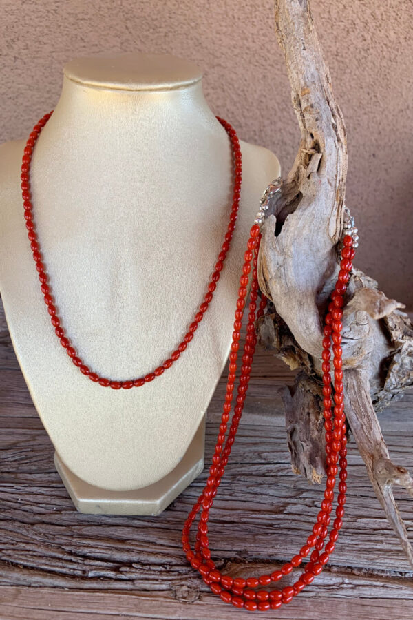 Product Image: Necklace: Red Bamboo Coral 4X6mm Ovals, Sterling Silver Clasp 17 ½”+2″ Extender Chain