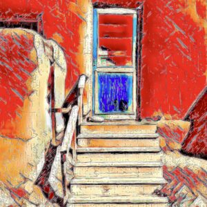 Product Image: “Pueblo Stairs and Door” Graphics-Infused Photography – Metal Print