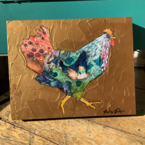Product Image: Betty Hen, 11″ x 14″ Acrylic and Collage on board