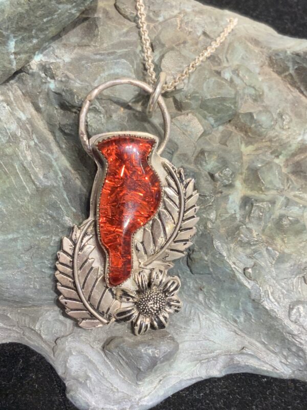 Product Image: Resin Cardinal Handcast Sterling Flower & Leaves