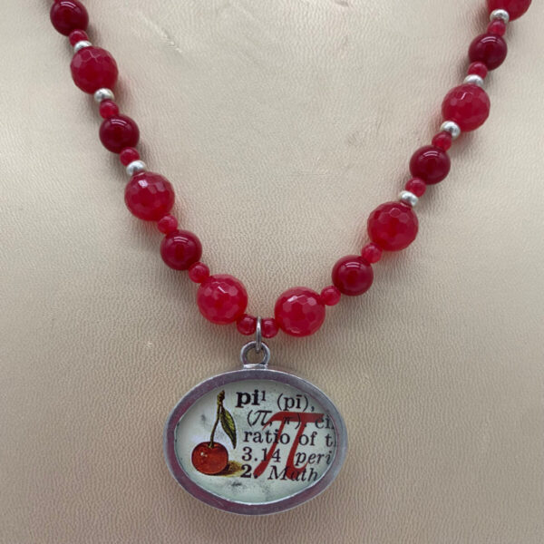 Product Image: Necklace: Red Dyed Faceted Quartz Beads, Reversible Cherries/PI Pendant One of a Kind