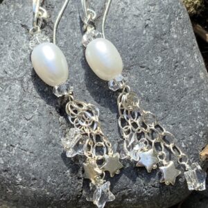 Product Image: Earrings Sterling Silver & Swarovski Beads & Heart Dangles on Wires #2