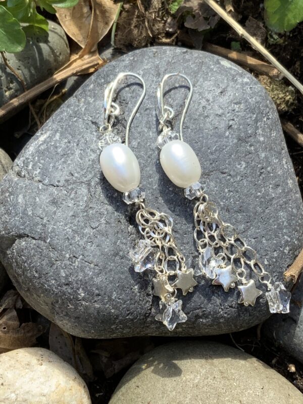 Product Image: Earrings Sterling Silver & Swarovski Beads & Heart Dangles on Wires #2