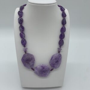 Product Image: Necklace: Amethyst Slabs, Stars, Ovals, 18″+2″ Sterling Extender Chain. One of a Kind