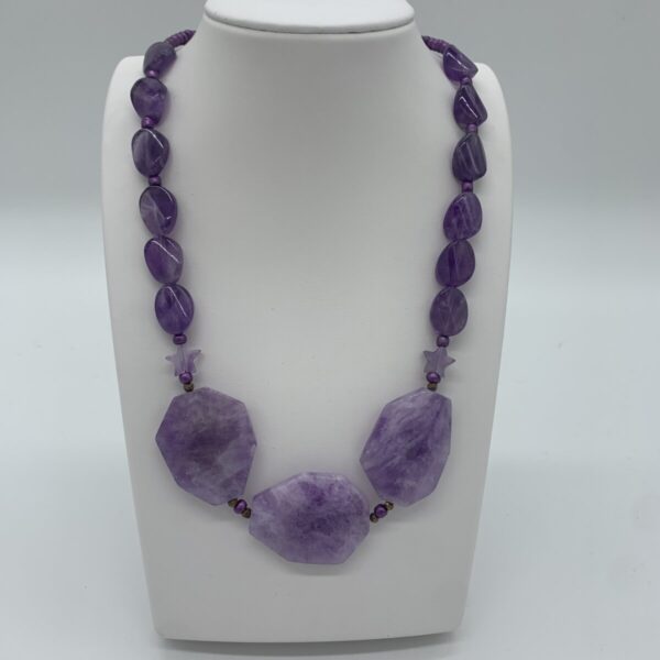 Product Image: Necklace: Amethyst Slabs, Stars, Ovals, 18″+2″ Sterling Extender Chain. One of a Kind