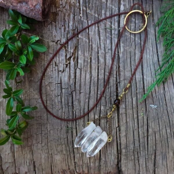 Product Image: 3 Point Quartz Lariat Talisman Necklace | Brass & Leather