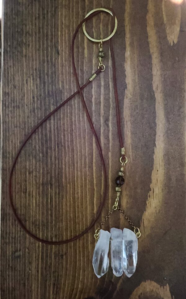 Product Image: 3 Point Quartz Lariat Talisman Necklace | Brass & Leather