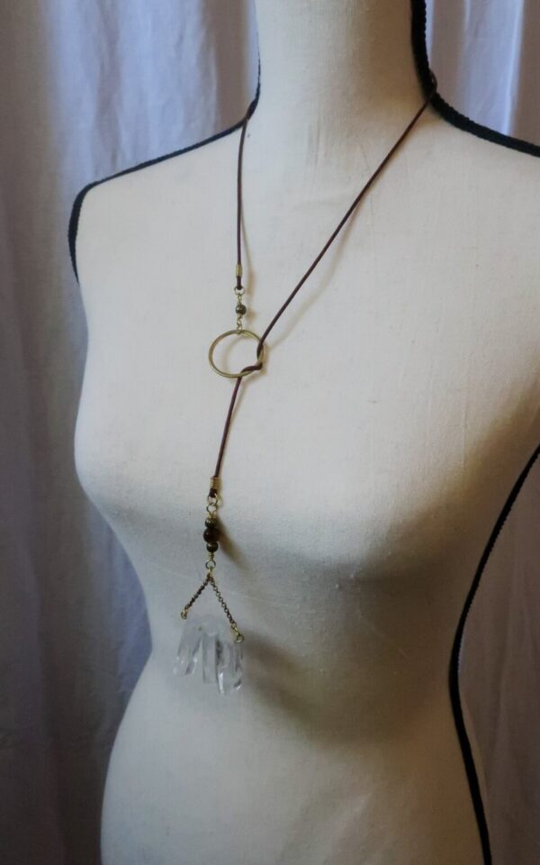 Product Image: 3 Point Quartz Lariat Talisman Necklace | Brass & Leather