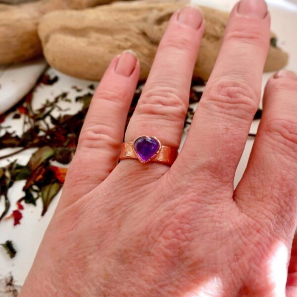 Product Image: Amethyst Heart Wide Band Copper Ring