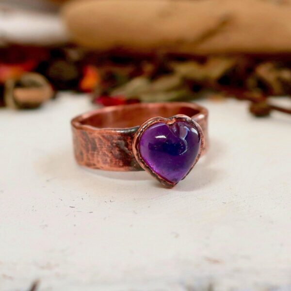 Product Image: Amethyst Heart Wide Band Copper Ring