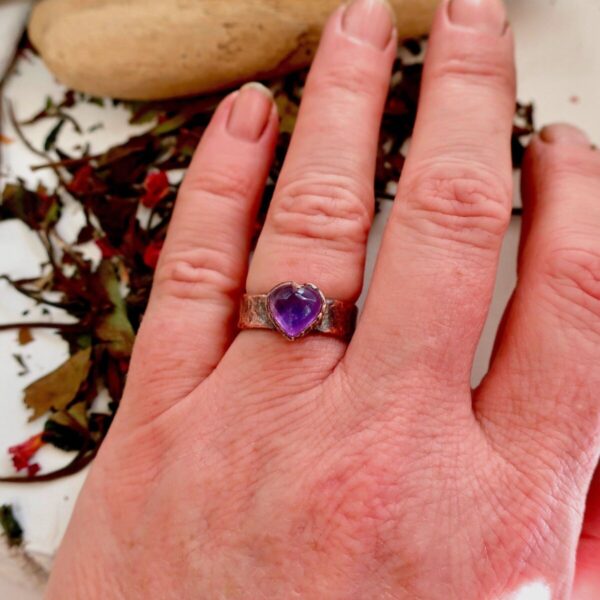 Product Image: Amethyst Heart Wide Band Copper Ring