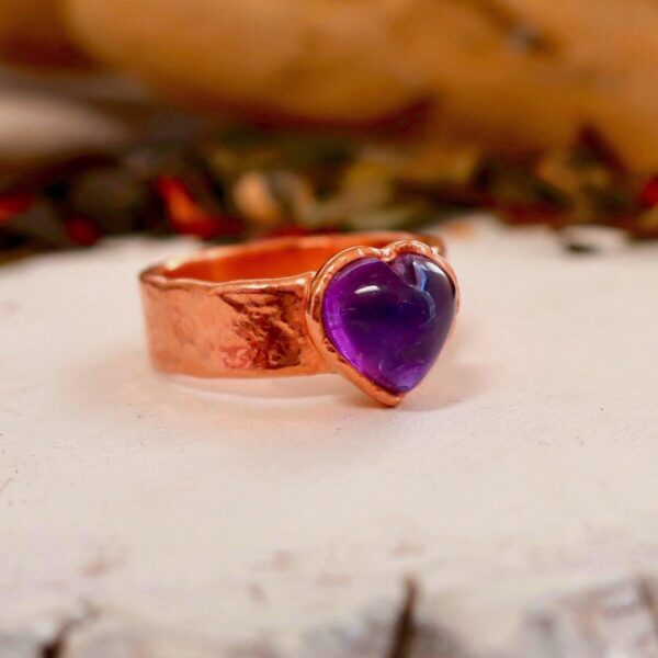 Product Image: Amethyst Heart Wide Band Copper Ring