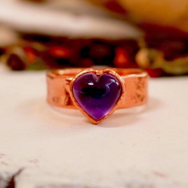 Product Image: Amethyst Heart Wide Band Copper Ring