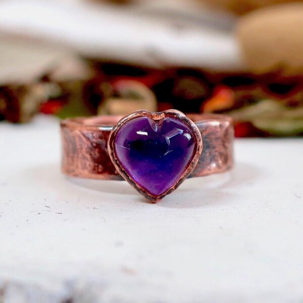 Product Image: Amethyst Heart Wide Band Copper Ring