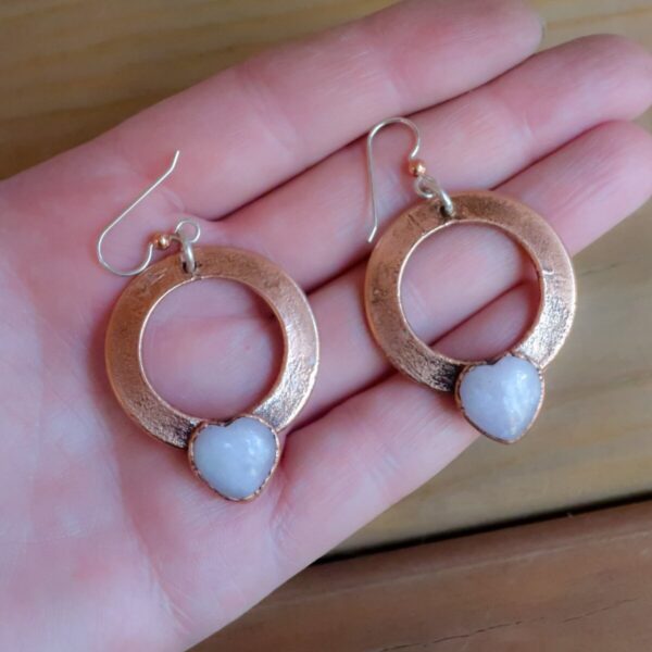 Product Image: Kunzite Heart Earrings – Copper