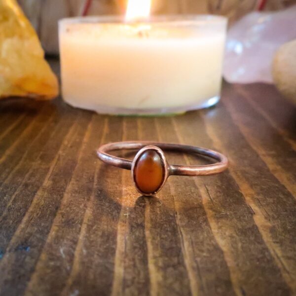 Product Image: Genuine Amber Small Oval Stone Ring | Copper | Size 7