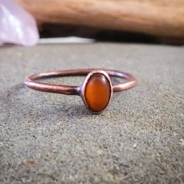 Product Image: Genuine Amber Small Oval Stone Ring | Copper | Size 7