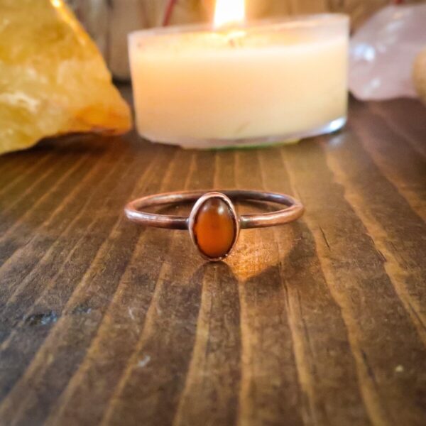 Product Image: Genuine Amber Small Oval Stone Ring | Copper | Size 7