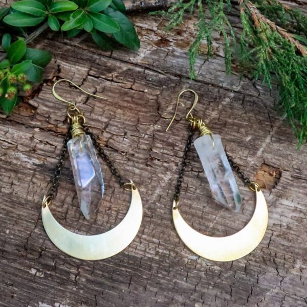 Product Image: Quartz Crescent Moon Earrings | Brass