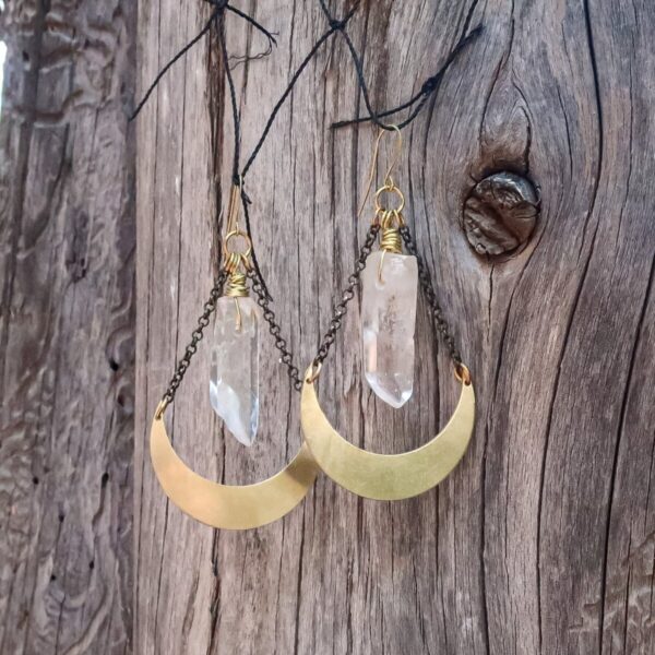 Product Image: Quartz Crescent Moon Earrings | Brass